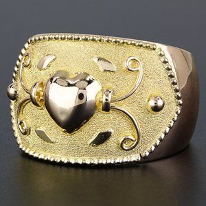 21k Yellow Gold Heart Cuff Cigar Band Ring Band